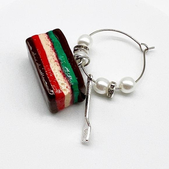 Italian Rainbow Cookie Wine Glass Charms – Set of 4 | Handmade Christmas Clay - Picture 2 of 9